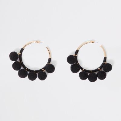 River Island Womens Pom Pom Gold Tone Hoop Earrings