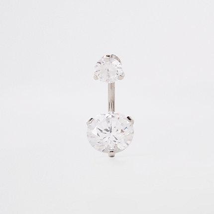 River Island Womens Silver Tone Large Cubic Zirconia Belly Bar