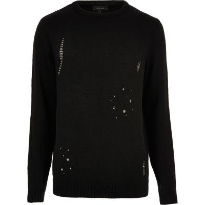 River Island Mensblack Distressed Sweater