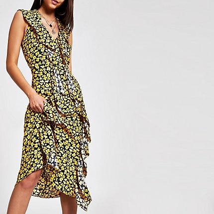 River Island Womens Print Ruffle Midi Dress