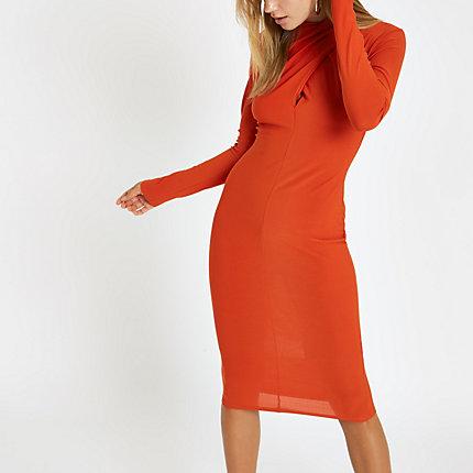 River Island Womens Wrap Neck Bodycon Mini Dress