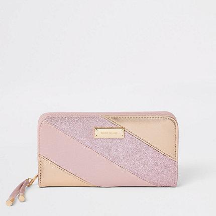 River Island Womens Glitter Stripe Zip Around Purse