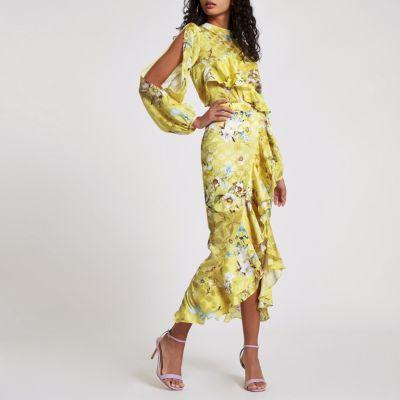 River Island Womens Floral Frill Wrap Midi Skirt