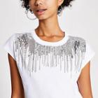 River Island Womens White Sequin Embellished T-shirt
