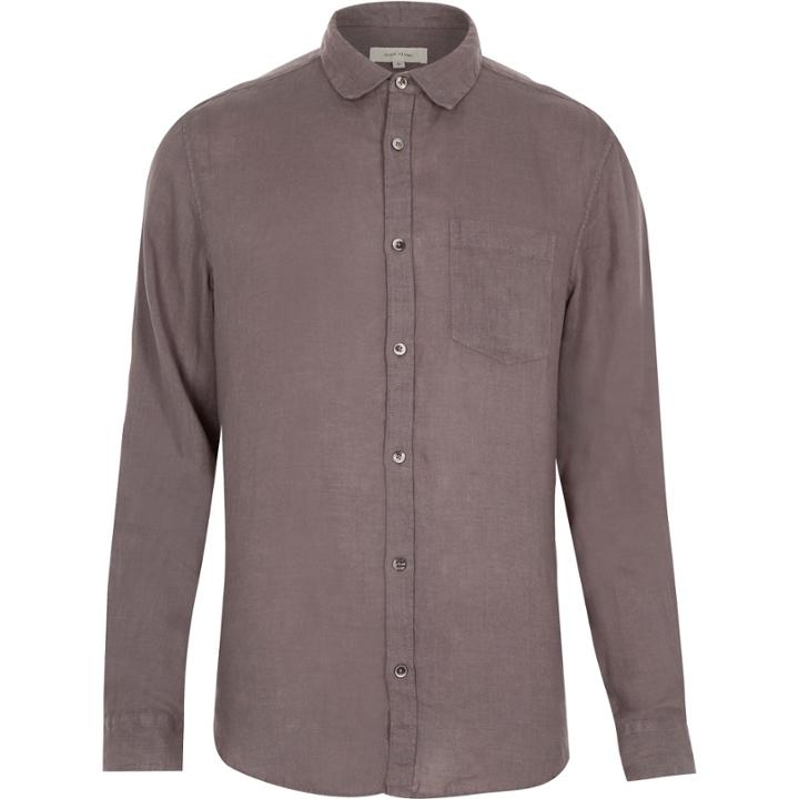 River Island Mensgrey Linen Long Sleeve Shirt