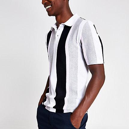 River Island Mens Slim Fit Stripe Knit Polo Shirt