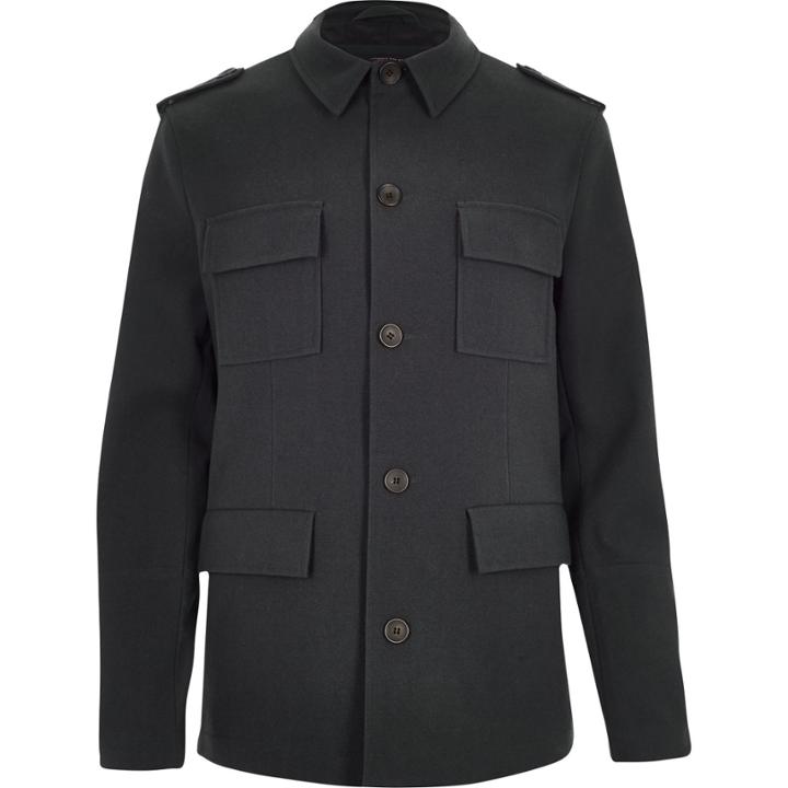River Island Mensdark Four Pocket Military Coat