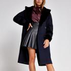 River Island Womens Faux Fur Trim Double Breasted Coat
