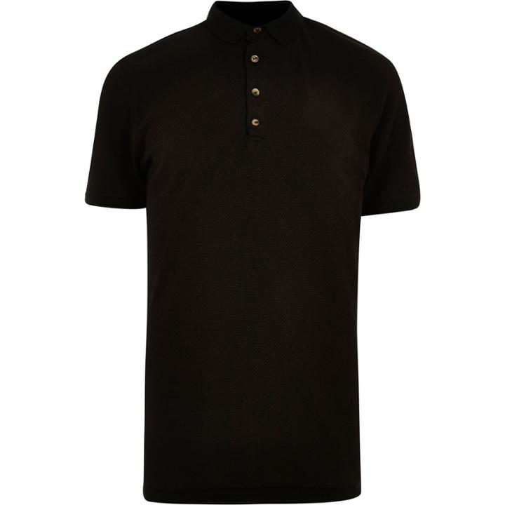 River Island Mensblack Textured Polo Neck