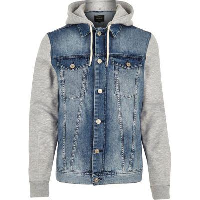 River Island Mens Jersey Hoodie Denim Jacket
