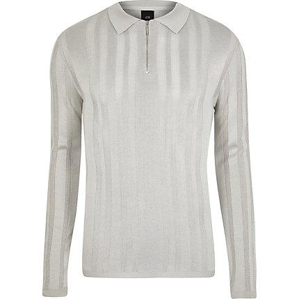 River Island Mens Textured Muscle Fit Zip Neck Polo Shirt