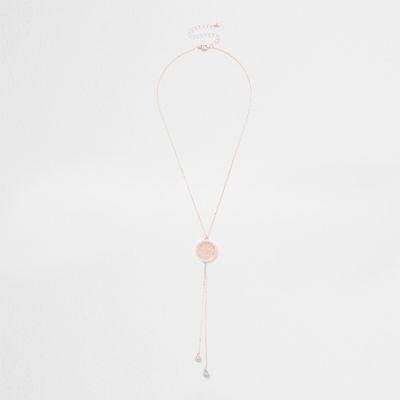 River Island Womens Rose Gold Tone Filigree Rhinestone Necklace