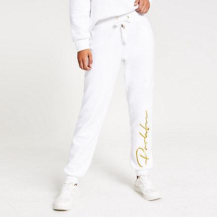 River Island Womens White Prolific Embroidered Joggers