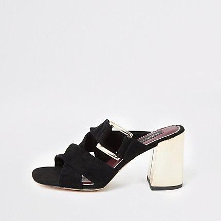 River Island Womens Suede Wide Fit Block Heel Mules