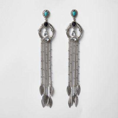 River Island Womens Silver Tone Stone Dangle Earrings