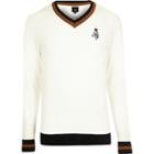 River Island Mens White V Neck Tipped Muscle Fit Sweater
