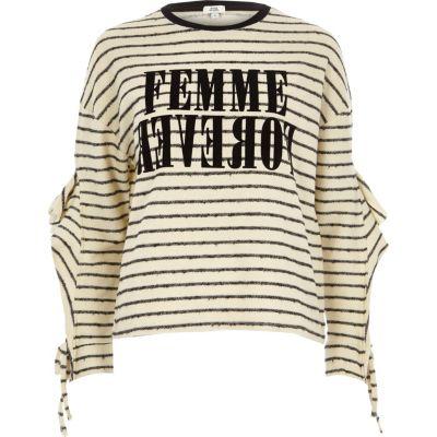 River Island Womens Stripe 'femme' Frill Sleeve T-shirt
