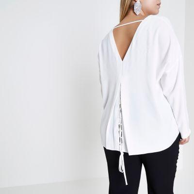 River Island Womens Plus Lace-up Back Long Sleeve Top