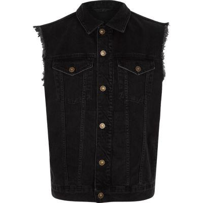 River Island Mens Sleeveless Frayed Denim Jacket