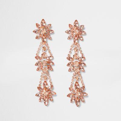 River Island Womens Rose Gold Tone Flower Jewel Drop Earrings