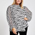 River Island Womens Plus White Polka Dot Plisse Tie Neck Blouse