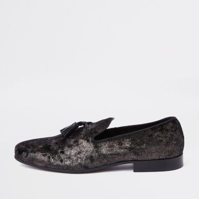 River Island Mens Velvet Woven Tassel Loafers