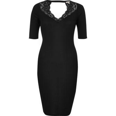 River Island Womens Lace Trim Ribbed Bodycon Dress