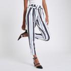 River Island Womens White Stripe Tie Waist Tapered Trousers