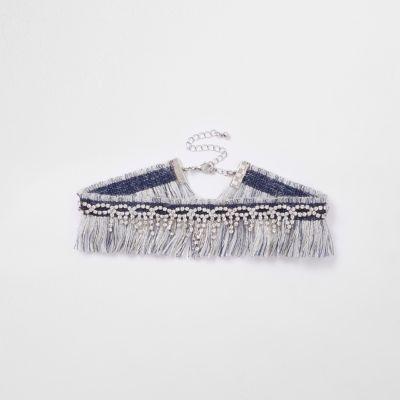 River Island Womens Rhinestone Frayed Choker