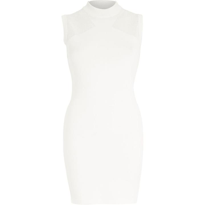 River Island Womens White Sleeveless Mesh High Neck Bodycon Dress
