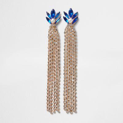River Island Womens Gold Tone Cup Chain Sapphire Dangle Earrings