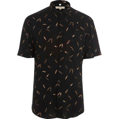 River Island Mens Feather Short Sleeve Slim Fit Shirt