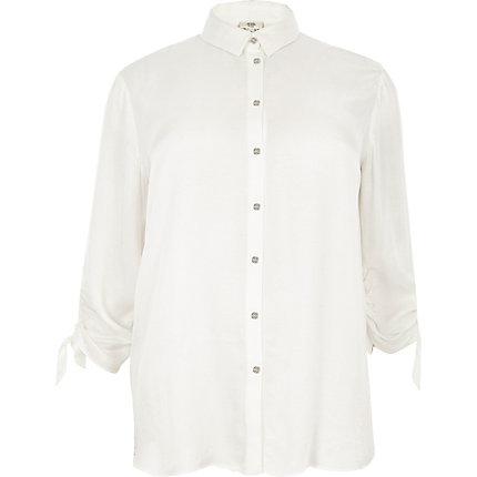 River Island Womens Plus White Ruched Sleeve Shirt