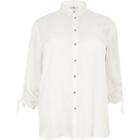 River Island Womens Plus White Ruched Sleeve Shirt