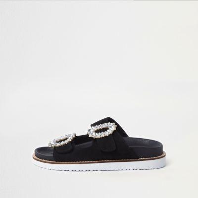 River Island Womens Velcro Jewel Brooch Strap Sliders