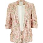 River Island Womens Floral Jacquard Ruched Sleeve Blazer