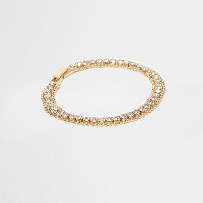 River Island Womens Gold Tone Diamante Encrusted Tennis Bracelet