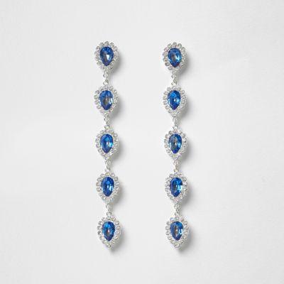 River Island Womens Silver Tone Sapphire Jewel Drop Earrings