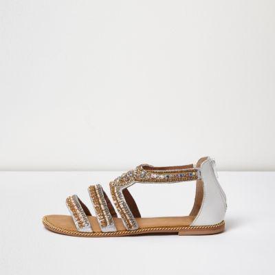 River Island Womens Gold Embellished Strappy Sandals