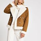 River Island Womens Faux Suede Shearling Fallaway Jacket