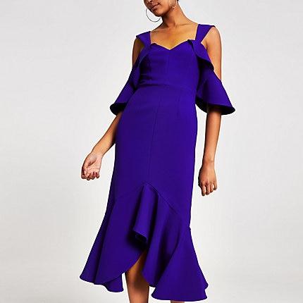 River Island Womens Frill Hem Bodycon Midi Dress