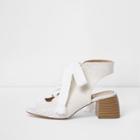 River Island Womens White Canvas Tie-up Block Heel Shoe Boots
