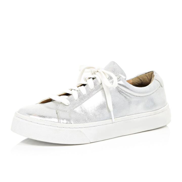 River Island Womens Silver Lace Up Sneakers