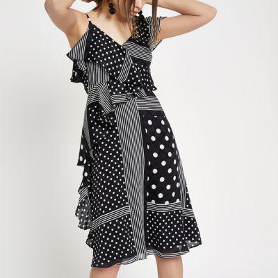 River Island Womens Polka Dot Tie Waist Frill Midi Dress