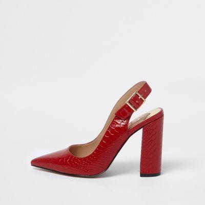 River Island Womens Croc Block Heel Sling Back Pumps