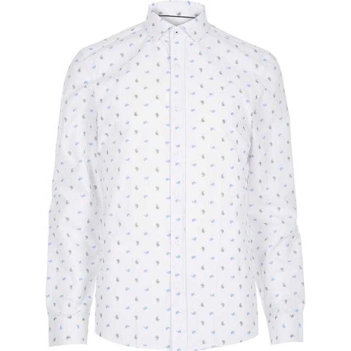 River Island Menswhite Paisley Print Long Sleeve Shirt