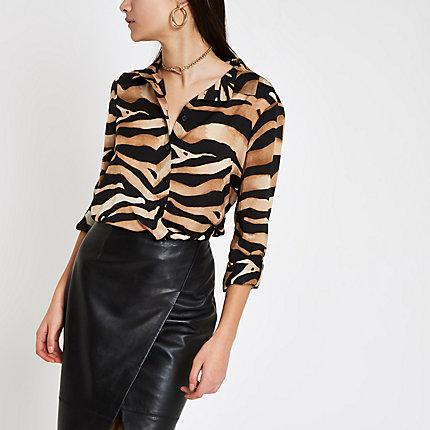 River Island Womens Zebra Print Oversized Button-up Shirt