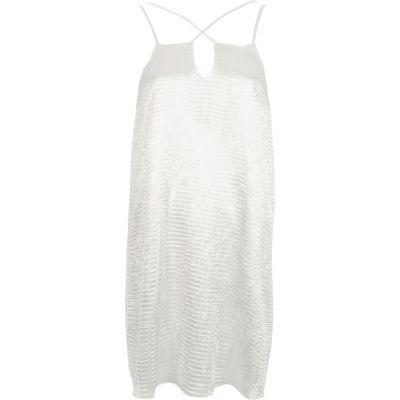 River Island Womens White Textured Satin Cross Strap Slip Dress