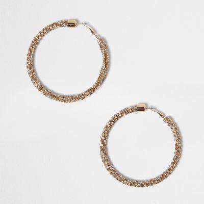 River Island Womens Gold Tone Rope Hoop Earrings