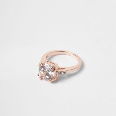 River Island Womens Rose Gold Tone Rhinestone Crystal Ring